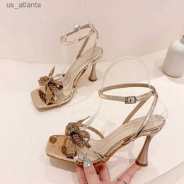 Dress Shoes Liyke 2024 New Arrivals Gold Silver Square Toe Sandals Women Summer Fashion Crystal Bowknot High Heels Ladies Party H240409
