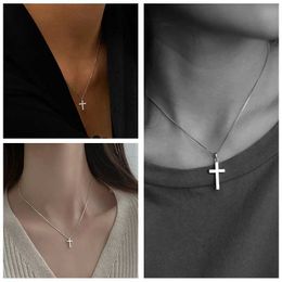 Pendant Necklaces Vnox simple stainless steel cross pendant necklace suitable for women prayer religious necklaces Christian gift jewelryQ