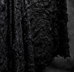 Black open smile tattered stretch knitted fabric, creatively recreated texture, handmade DIY clothing fabric