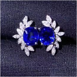 Stud Earrings Natural Real Blue Sapphire Luxury Earring 925 Sterling Sier Fine Jewellery 0.5Ct 2Pcs Gemstone J2080401 Drop Delivery Ot5Ju