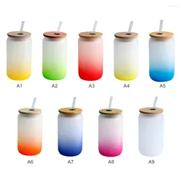 Wine Glasses Sublimation Blank Gradient Frosted Colors Skinny Juice Glass Tumbler Bottle Cups With Bamboo Lid And Straw