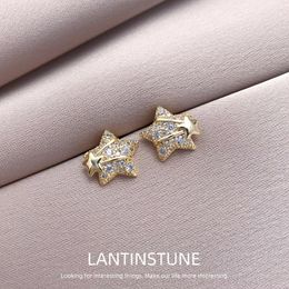 Stud Earrings Exquisite Micro Zircon Setting Star For Women Advanced Design Sweet Gold Color Metal Young Girl Party Jewelry N777