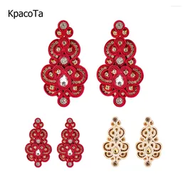 Dangle Earrings KpacoTa Soutache Handmade Women's Jewelry Crystal Large Earring 2024 Accessories Christmas Tree Design Red Gold Color