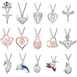 Pendant Necklaces RoyalBeier 2024 Simple Style Necklace Rhinestone Rose Gold Fit 18mm Snap Jewellery Fashion Lady Heart
