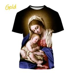 Virgin Mary 3D Printing T Shirt Man Summer O-Neck Short Sleeve Oversized Top Casual Tee Loose Streetwear Harajaku