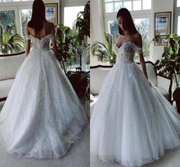 Elegant Off Shoulder A Line Wedding Dresses Sexy Backless With 3D Lace Appliques Tulle Long Bridal Gowns BC9463