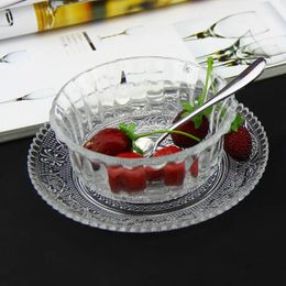 Bowls Transparent Glass Bowl Plate Small Salad Jam / Ice Cream Dessert Set