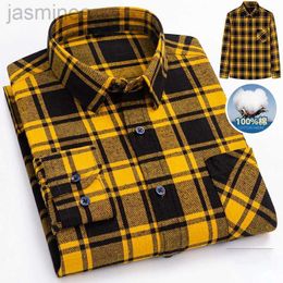 Men's Casual Shirts Large 6XL Mens 100% Cotton Flannel Brushed Plaid Shirt Non-iron Wrinkle Resistant Long Sleeve Fashion Slim Fit Business Casual 2449