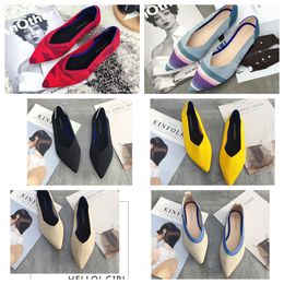 2024 Top Luxury Flat bottomed pointed ballet single shoes black soft soled knitted maternity women boat shoe casual and comfortable