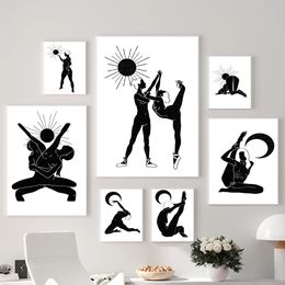 Modern Abstract Nordic Dancers Practice Yoga. Various Poses. Canvas Posters and Printed Pictures for Living Room and Home Decor
