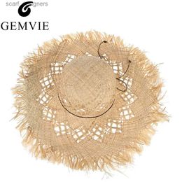 Wide Brim Hats Bucket Hats GEMVIE New Fashion Wide Brim Large Fields Straw Hats For Women Hollow Out Hat Beach Sun Hats Fluff Floppy Summer Caps Boater Y240409