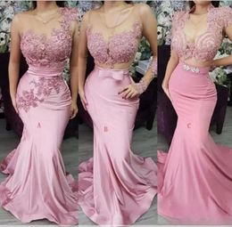 African Mermaid Bridesmaid Dresses 2022 Three Types Sweep Train Long Country Garden Wedding Guest Gowns Maid Of Honour Dress Arabic6542301