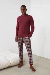 Home Clothing Trendyol Plaid Printed Knitted Pajamas Set THMAW21PT0714
