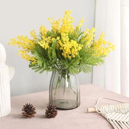 Decorative Flowers 5 Family Carnival Home Decoration Accessories Simulation Yellow Acacia Bean Living Entrance Room Wedding Decor Artificial