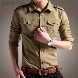 Men's Casual Shirts Mens Colour Stand Up Collar Button Down Shirt Mens Military Style Double Pocket Shirt Mens Wear High Quality 6xl 2449