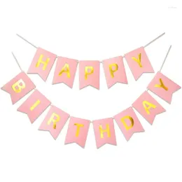 Party Decoration Pink Gold Happy Birthday Banner Signs Garlands Bunting Supplies Girls Baby Shower Decorations