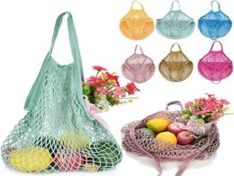 Pink Reusable Grocery Produce Bags Cotton Mesh Ecology Market String Net Shopping Tote Bag Kitchen Fruits Vegetables Hanging Bag9780812