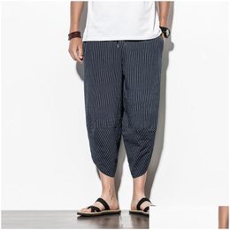 Mens Pants Baggy Cotton Harem Men 2023 Summer Japanese Vintage Striped Women Hip Hop Plus Size Wide Leg Pantalon 230710 Drop Delivery Dh2B8