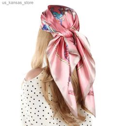 Scarves 90*90cm Women Silk Scarf Luxury Brand Large Shawl Neckerchief Satin Headband Foulard Bandana Wraps Hijab Scarves Wedding Gift240409