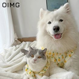 OIMG Pineapple Print Big Dog Dress Spring Autumn Thin Medium Large Dogs Clothing Samoyed Border Collie Labrador Hat Skirt Set 240402