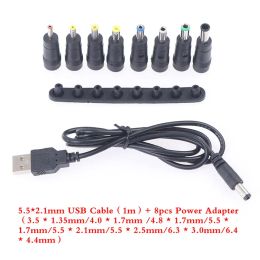 1m Cable Charging Cord 8 in 1 HUB Splitter Power Cord DC Power Supply Adapter USB to DC Jack Interchangeable Plugs DC Connector