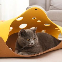 2 In 1 Cat Tunnel Toy Foldable and Stitchable Toys Felt Cat Nest Funny Pet Interactive Rolling Tube Washable Cat House Supplies