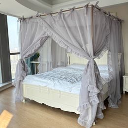 2024 New Strap Encrypted Linen Mosquito Net Home Bedroom Stand Floor to Floor Bed Curtain High Grade Princess Bed Curtain Curtain