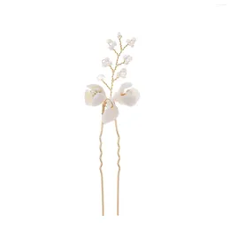 Hair Clips 3PCS U-Shape Hairpin Headwear With Acrylic Beads Female Elegant Ceramic Flower For Birthday Stage Party Hairstyle
