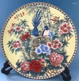 Decorative Figurines Exquisite Chinese Classical Colourful Ceramic Flowers And Birds Plate With Qianlong Mark