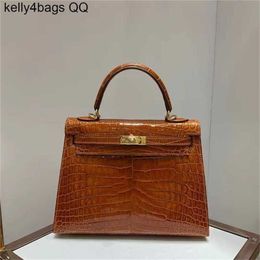 Handbag Crocodile Leather 7A Quality Genuine Handswen Bags Sewn 25cm women real brown Colour withqqSX2Z