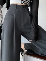 Women's Pants 2024 Spring Summer High Waist Suit Wide Leg Buttons Female Elegant Minimalism Straight Loose Trousers