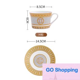 Bone China European Mug Creative Vintage Coffee Cups Gilt Edging Porcelain Gift Big Mark Tea Cup Plate Rack Set Home Wholesale