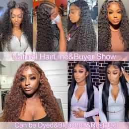 Yyong 30 Inch Deep Wave Human Hair Wigs T4x4x1 HD Transparent Lace Front Wigs For Women Pre Plucked Closure Wigs 200%250%Density