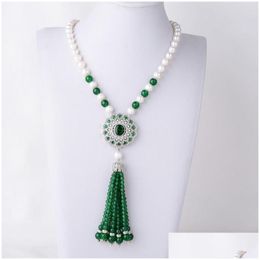 Pendant Necklaces 18 Ctured White Pearl Green Gems Stone Necklace Cz Pendantpendant Drop Delivery Jewellery Pendants Otaep