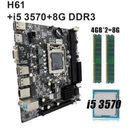 Motherboards H61 1155 Motherboard Set With 2Pcs 4GB DDR3 PC Memory And Core i5 3570 CPU Support PCIE 16X HDMI VGA
