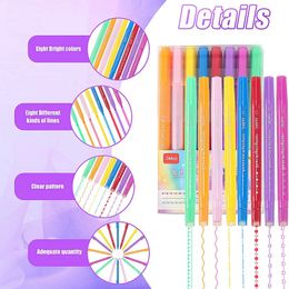 16 Pcs Dual Tip Markers Pen Highlighters Set With 8 Different Curves For Coloring, For Kids