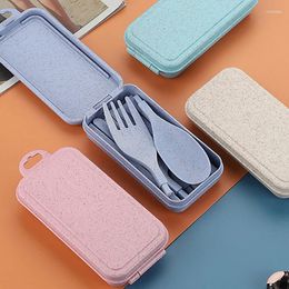 Dinnerware Sets Portable Wheat Straw Fork Cutlery Set Foldable Folding Chopsticks With Box Travel Kitchen Accessories