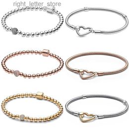 Bangle Rose Shining Beads Pave Crystal Slide Heart shaped Bracelet Suitable for Fashion 925 Pure Silver Beads Charming DIY Jewelry yq240409