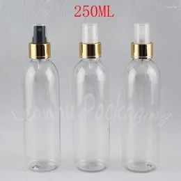 Storage Bottles 250ML Transparent Plastic Bottle With Gold Spray Pump 250CC Toner / Water Packaging Empty Cosmetic Container