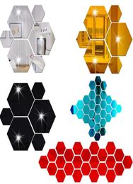 12PCsSet 3D Hexagon Mirror Sticker Acrylic Wall Decoration Home Decoration Accessories for Living Room Art Wallpaper Stickers2238648