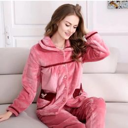 Home Clothing Lively And Cute Explosion Ladies Long-sleeved Coral Velvet Pyjamas Winter Flannel Service Long Trousers Two-piece Suit