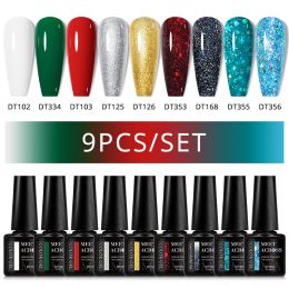 Kits 9PCS Christmas Gel Nail Polish Set 7ml Winter Colours Glitter Semi Permanent Varnish Soak Off UV LED Manicure Nail Art Gel Kits