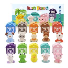 Toddler Montessori Learning Toys Counting Matching & Color Sorting Set Farm Animal Finger Puppets Barn Toy Peekaboo Game