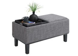 Brentwood Storage Ottoman, Light Charcoal Gray Fabric/Black