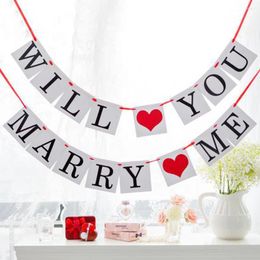 Party Decoration Banners Heart Marriage Proposal Valentine's Day Will You Marry Me Celebrations Sign Flags Wedding Birthday Hanging