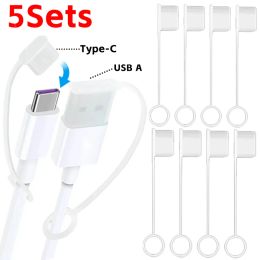 5-1Sets Anti-lost USB Type C Data Cable Dust Plug Universal Silicone Type-C Cable Sleeve Protector for 10A 7A 6A 5A Data Cable