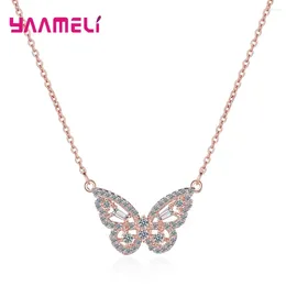 Pendant Necklaces Sweet Butterfly Necklace For Women Vintage 925 Sterling Silver Rhinestone Clavicle Chain Jewelry Wholesale Mujer Gift