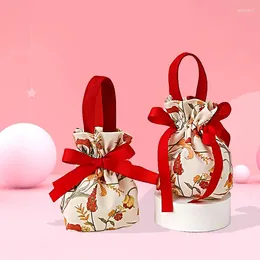 Gift Wrap 1pc Portable Flower Wedding Packaging Candy Bag Canvas Drawstring Souvenir Creative Beautiful Exquisite High Quality