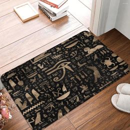 Bath Mats Mat For Shower Home Decor Ancient Egyptian Hieroglyphs Floor Black And Gold Toilet Non Slip Bathroom Accessories