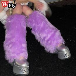 Sweatshirts Japanese Gothic Lolita Solid Color Furry Leg Warmer Y2k Hot Women Girl Disco Cosplay Leg Warmers Winter Warm Foot Cover Socks